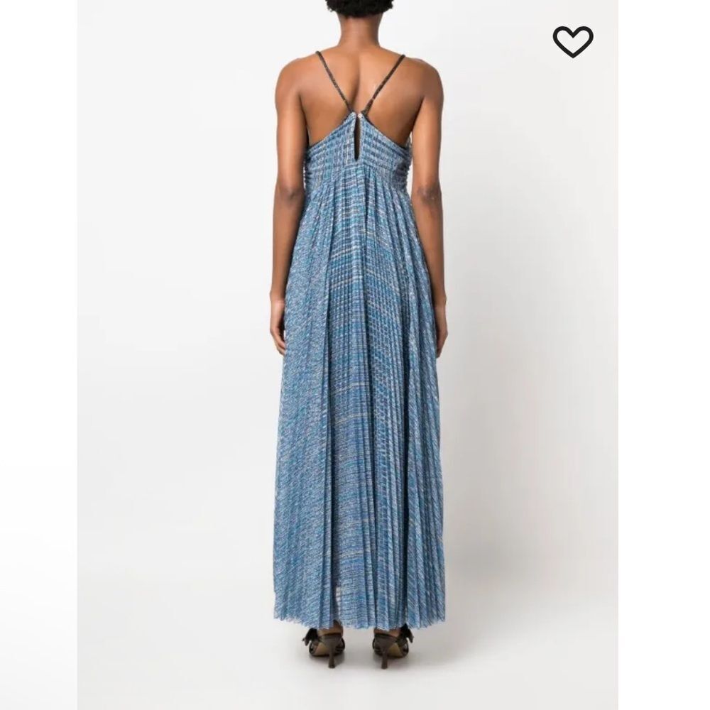 Forte Forte pleated empire-line dress Blue Maxi metallic Italy NWT $960 0 - Picture 4 of 15